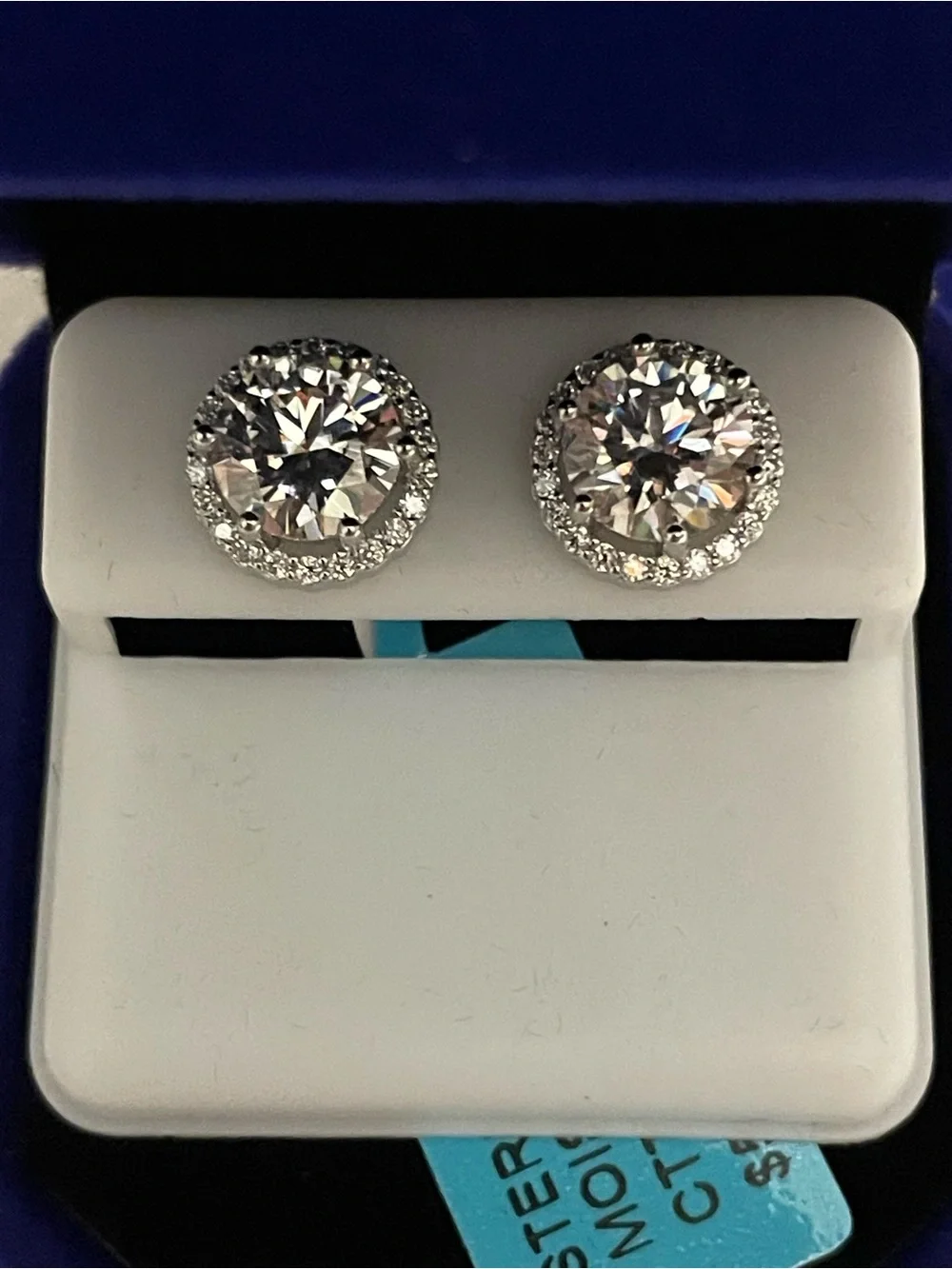 Classic Round Halo Moissanite Stud Earrings 4.36ct UNISEX passes diamond tester - Picture 1 of 5